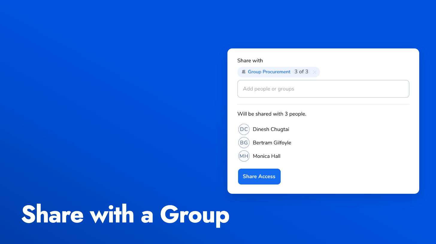 Share field on the Access tab with a group selected and the people who will gain access