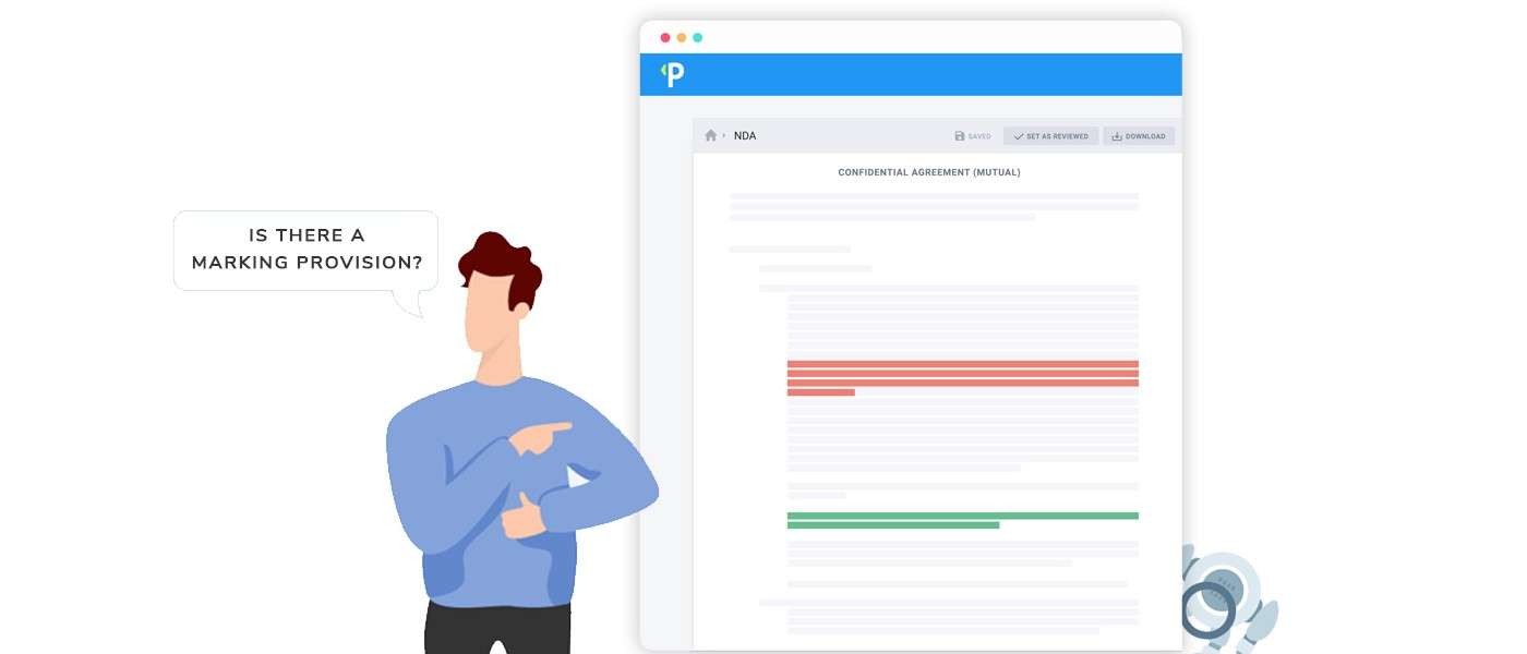 illustration of a man pointing to a document asking if there is a marking provision?