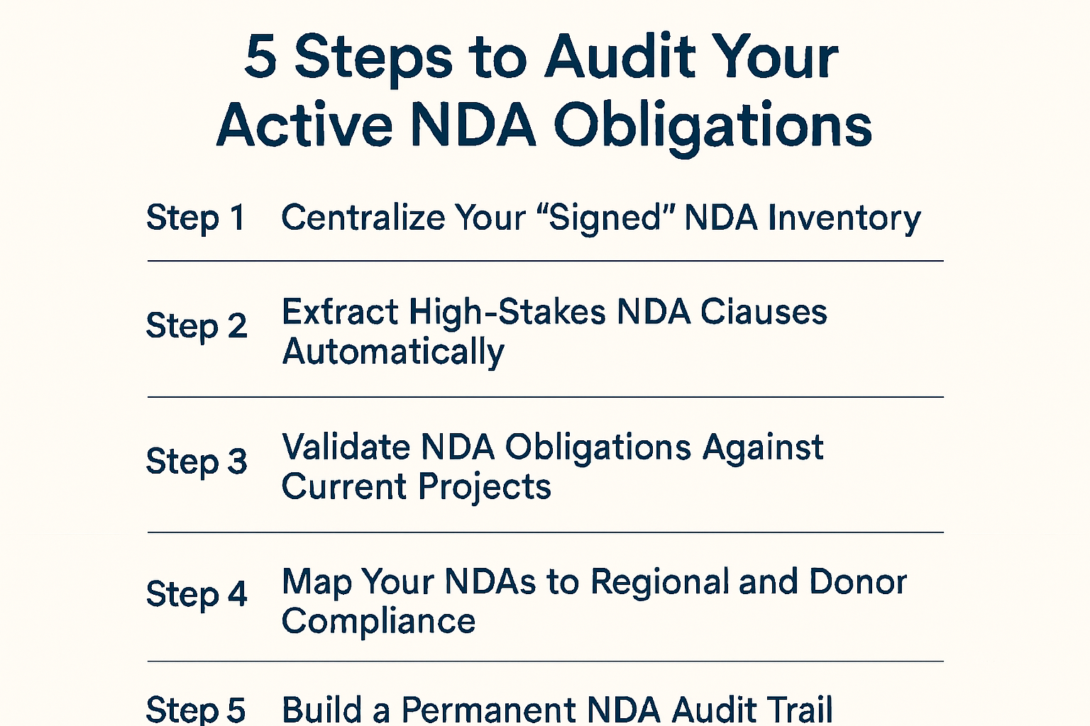 Follow our 5-step checklist to audit your active NDA obligations, extract key data points, and eliminate hidden legal risks.