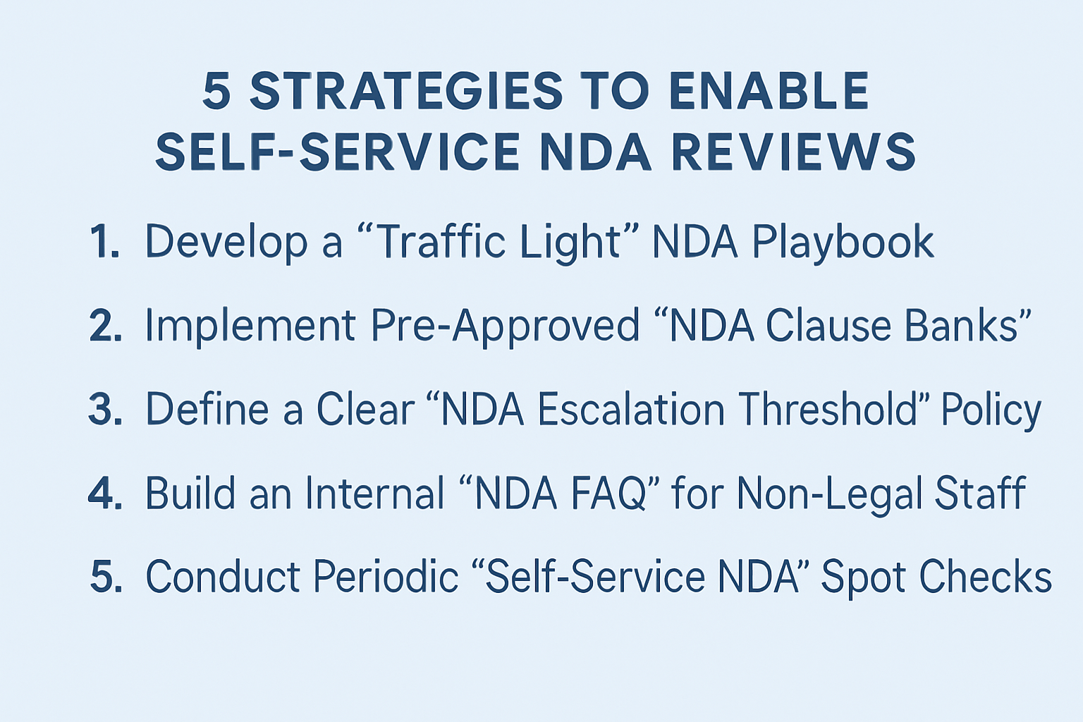 Learn how to enable self-service NDA reviews for non-legal teams using Traffic Light playbooks, pre-approved clause banks, and escalation thresholds.
