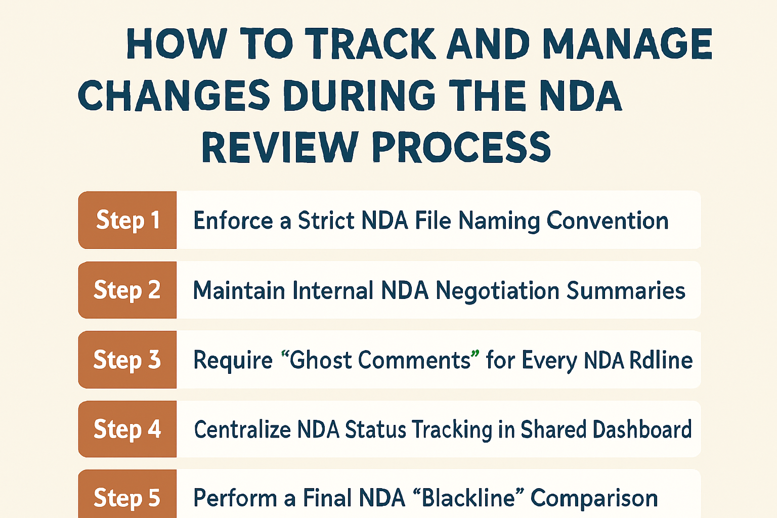 Learn how to manage changes during the NDA review process using strict naming conventions, version summaries, and mandatory ghost comments.